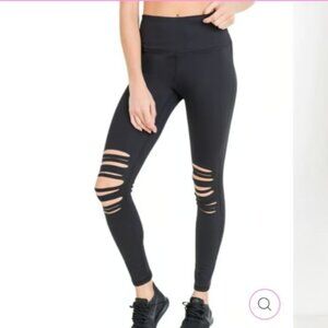 High waisted shredded knee leggings